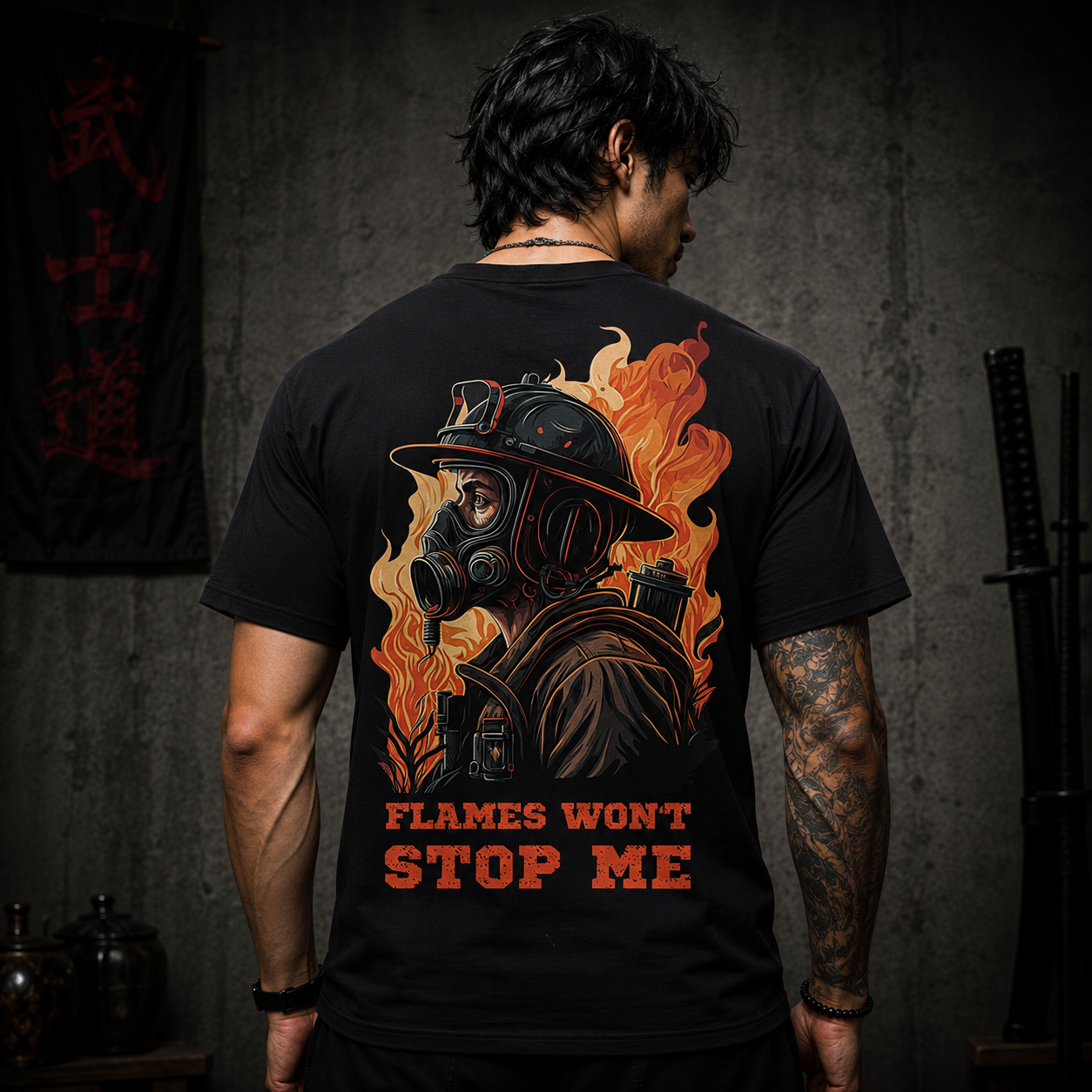 Flames Won't Stop Me" Firefighter T-Shirt