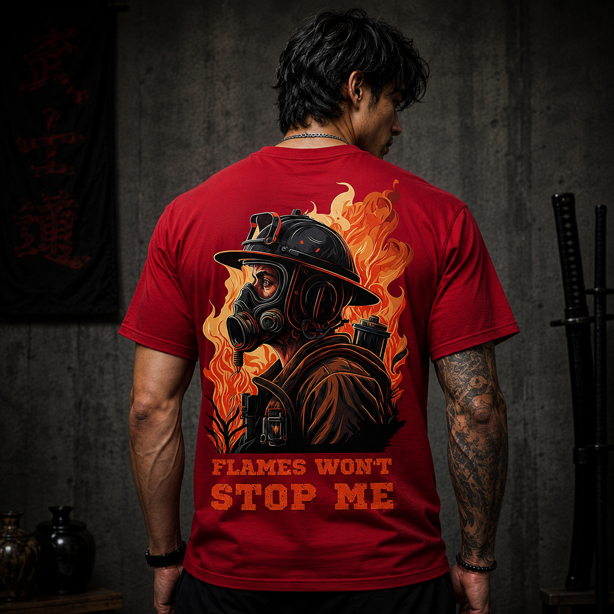 Flames Won't Stop Me" Firefighter T-Shirt
